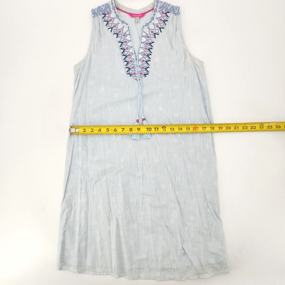 Joules Oriella Dress Size 2 Blue Embroidered Dotted Tassel Boho Beachy - Picture 5 of 8
